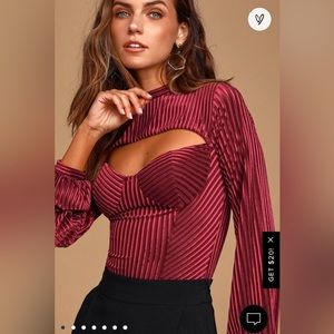Always Alluring Burgundy Striped Velvet Cutout Bustier Bodysuit